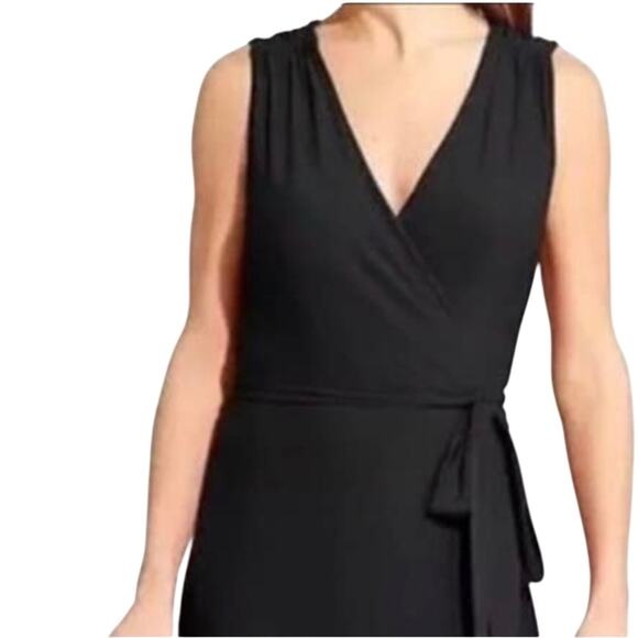 Athleta Activewear Flowy Windward Wrap Dress Black Balletcore Casual Size XS - Picture 2 of 8
